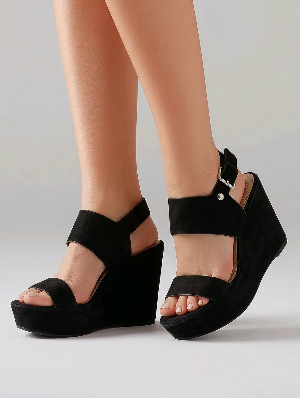 Vince Camuto Black Suede Wedge Sandals